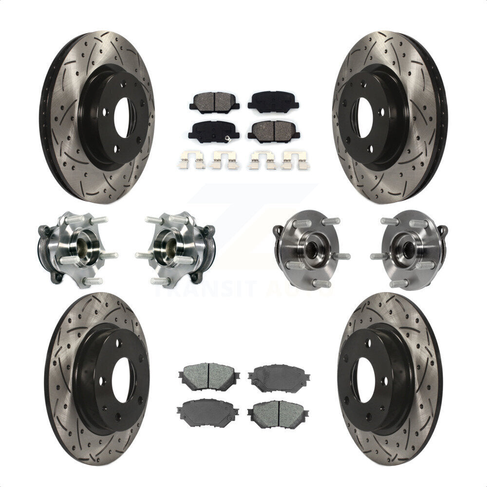 Front Rear Hub Bearings Assembly Coated Disc Brake Rotors And Semi-Metallic Pads Kit (10Pc) For Mazda 3 Sport 2.5L KBB-113596 by Transit Auto