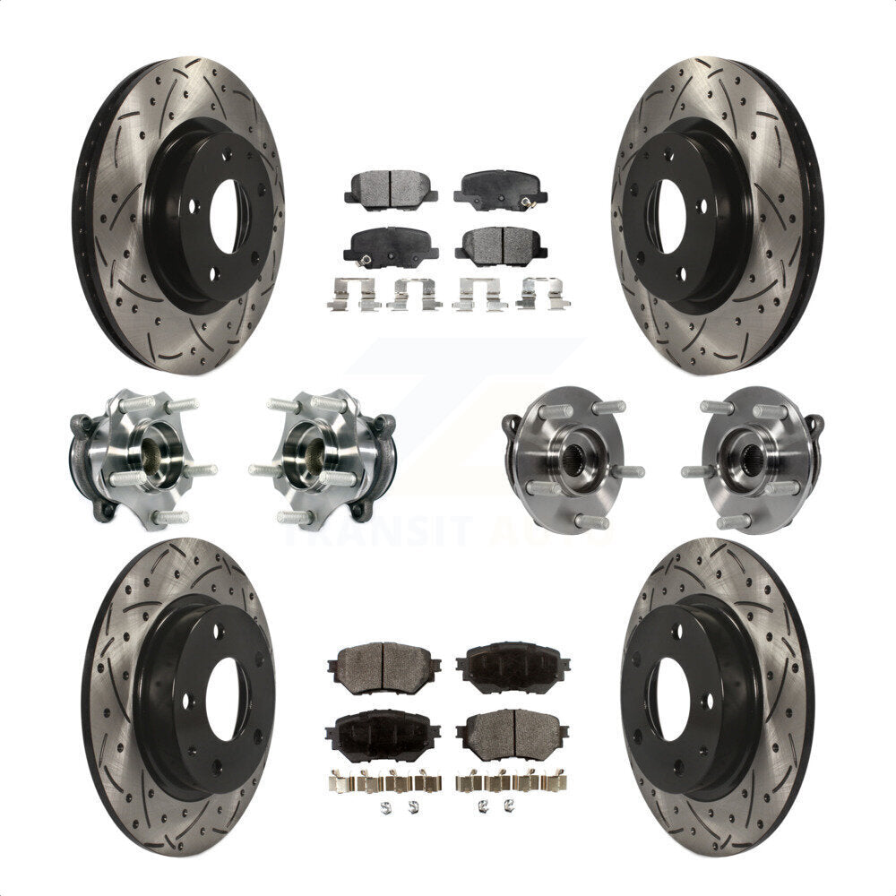 Front Rear Hub Bearings Assembly Coated Disc Brake Rotors And Ceramic Pads Kit (10Pc) For Mazda 3 Sport 2.5L KBB-113649 by Transit Auto