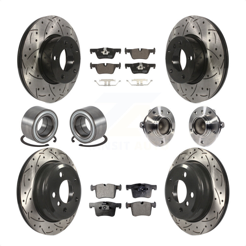 Front Rear Wheel Hub Bearing Assembly Coated Disc Brake Rotors And Ceramic Pads Shoes Kit (10Pc) For BMW 428i Gran Coupe Without Blue Painted Calipers M Sport Package KBB-113688 by Transit Auto