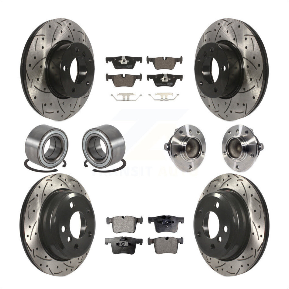 Front Rear Wheel Hub Bearing Assembly Coated Disc Brake Rotors And Ceramic Pads Shoes Kit (10Pc) For BMW 428i Gran Coupe Without Blue Painted Calipers M Sport Package KBB-113688 by Transit Auto