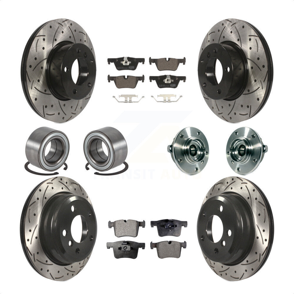 Front Rear Wheel Hub Bearings Assembly Coated Disc Brake Rotors And Ceramic Pads Shoes Kit (10Pc) For BMW 328i xDrive 320i 428i Gran Coupe 328d GT KBB-113690 by Transit Auto