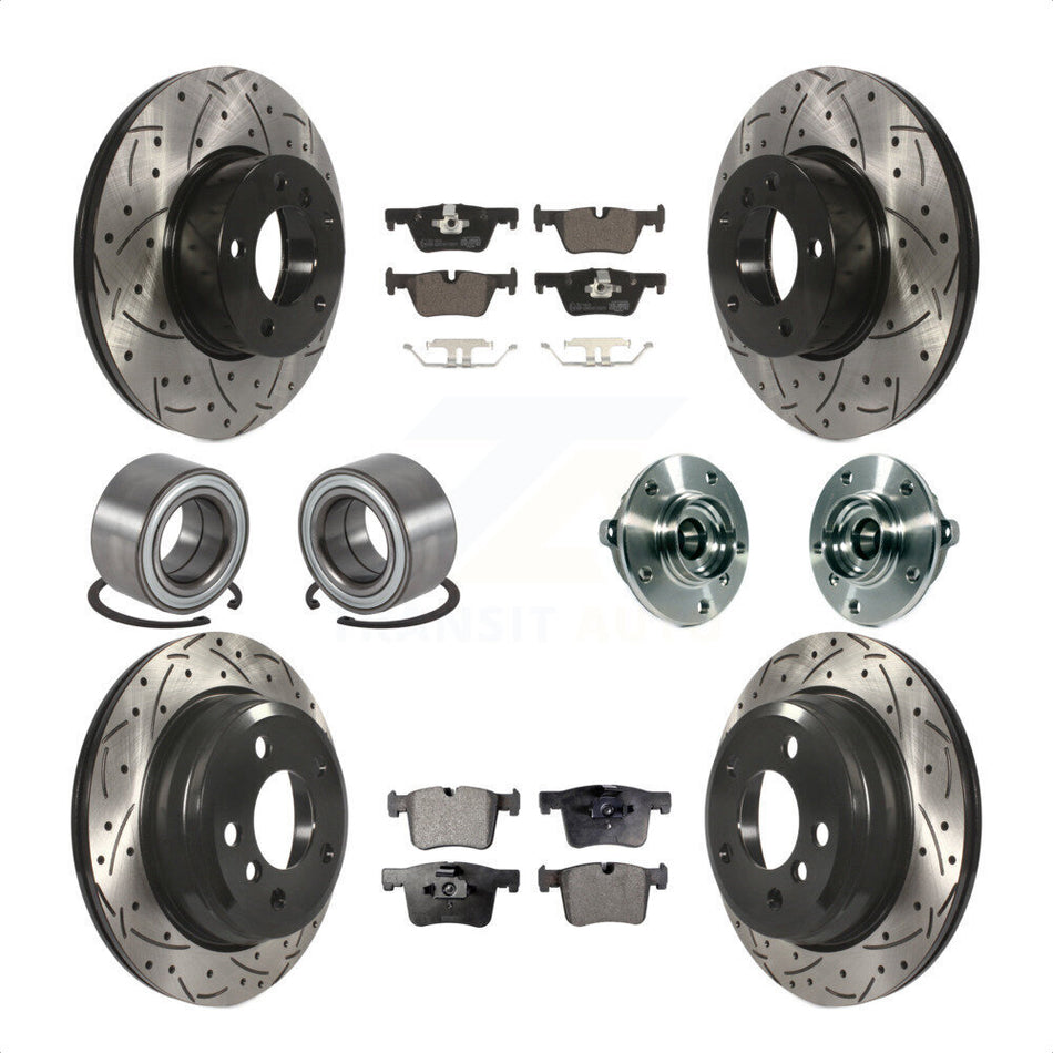Front Rear Wheel Hub Bearings Assembly Coated Disc Brake Rotors And Ceramic Pads Shoes Kit (10Pc) For BMW 328i xDrive 320i 428i Gran Coupe 328d GT KBB-113690 by Transit Auto