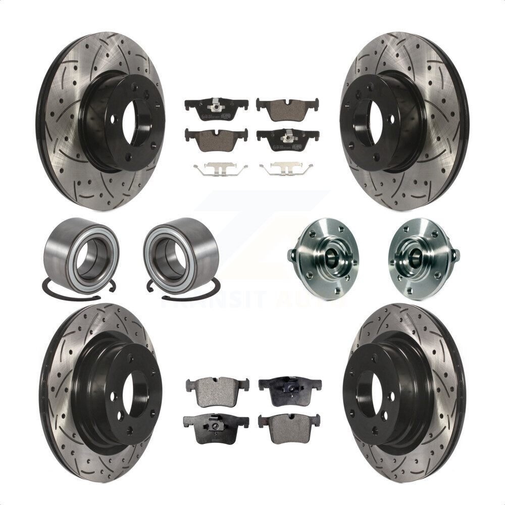 Front Rear Hub Bearing Assembly Coated Disc Brake Rotors And Ceramic Pads Shoes Kit (10Pc) For 2015-2016 BMW 228i xDrive Without Blue Painted Calipers M Sport Package KBB-113691 by Transit Auto