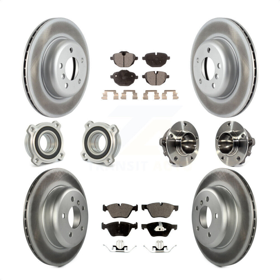 Front Rear Hub Bearings Assembly Coated Disc Brake Rotors And Semi-Metallic Pads Kit (10Pc) For 2012 BMW 528i Without Performance Brakes With 330mm Diameter Rotor KBB-113693 by Transit Auto