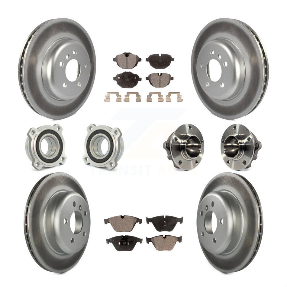 Front Rear Hub Bearings Assembly Coated Disc Brake Rotors And Semi-Metallic Pads Kit (10Pc) For BMW 535i KBB-113694 by Transit Auto