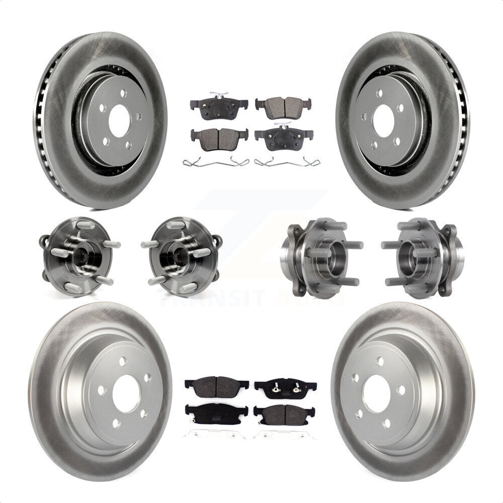 Front Rear Hub Bearings Assembly Coated Disc Brake Rotors And Semi-Metallic Pads Kit (10Pc) For 2017-2019 Ford Fusion Sport with AWD 2.7L KBB-113712 by Transit Auto