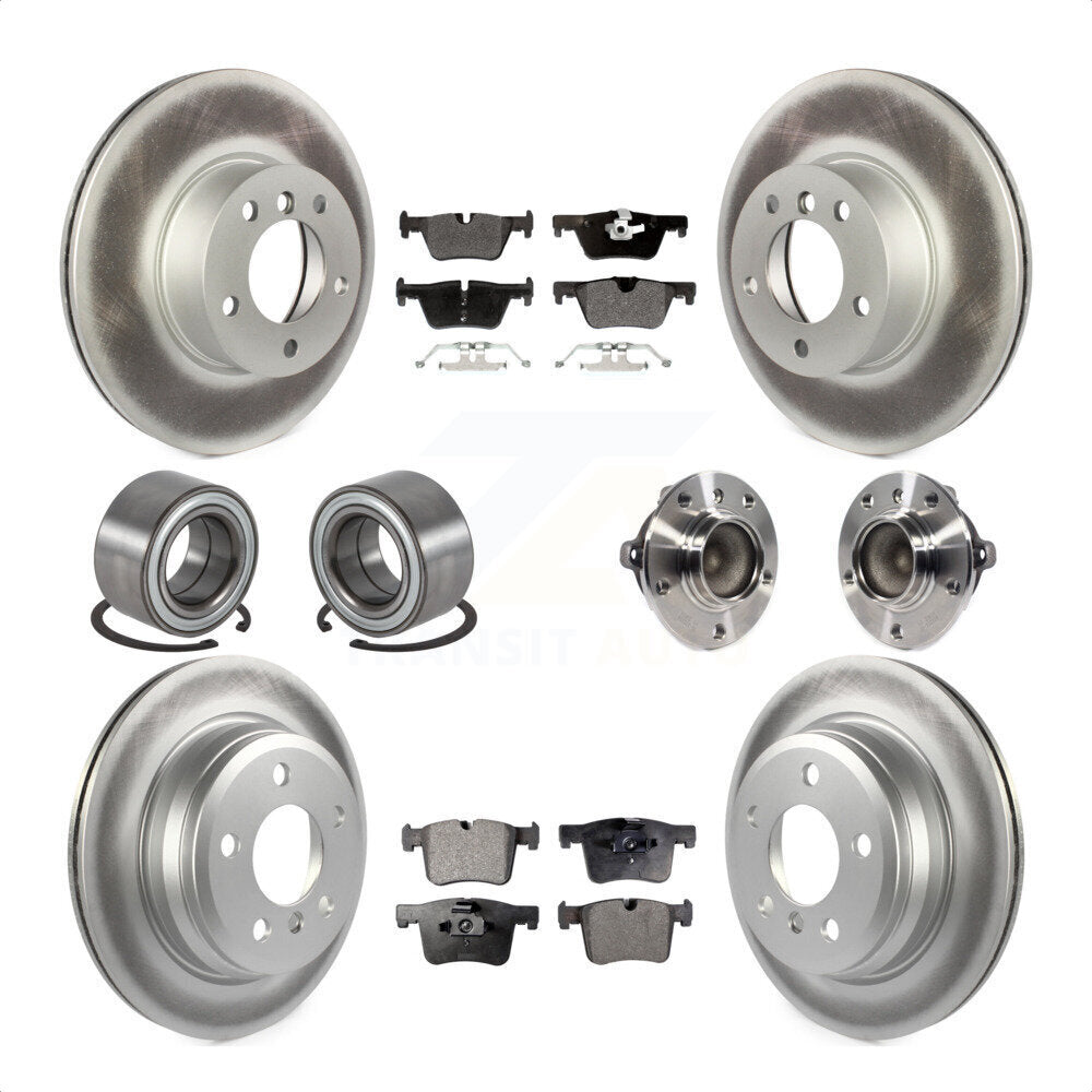 Front Rear Hub Bearing Assembly Coated Disc Brake Rotors And Semi-Metallic Pads Shoes Kit (10Pc) For BMW 428i Gran Coupe Without Blue Painted Calipers M Sport Package KBB-113796 by Transit Auto