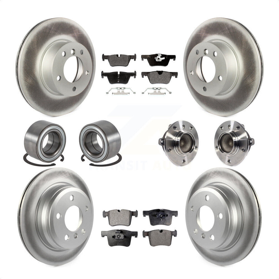 Front Rear Hub Bearing Assembly Coated Disc Brake Rotors And Semi-Metallic Pads Shoes Kit (10Pc) For BMW 428i Gran Coupe Without Blue Painted Calipers M Sport Package KBB-113796 by Transit Auto