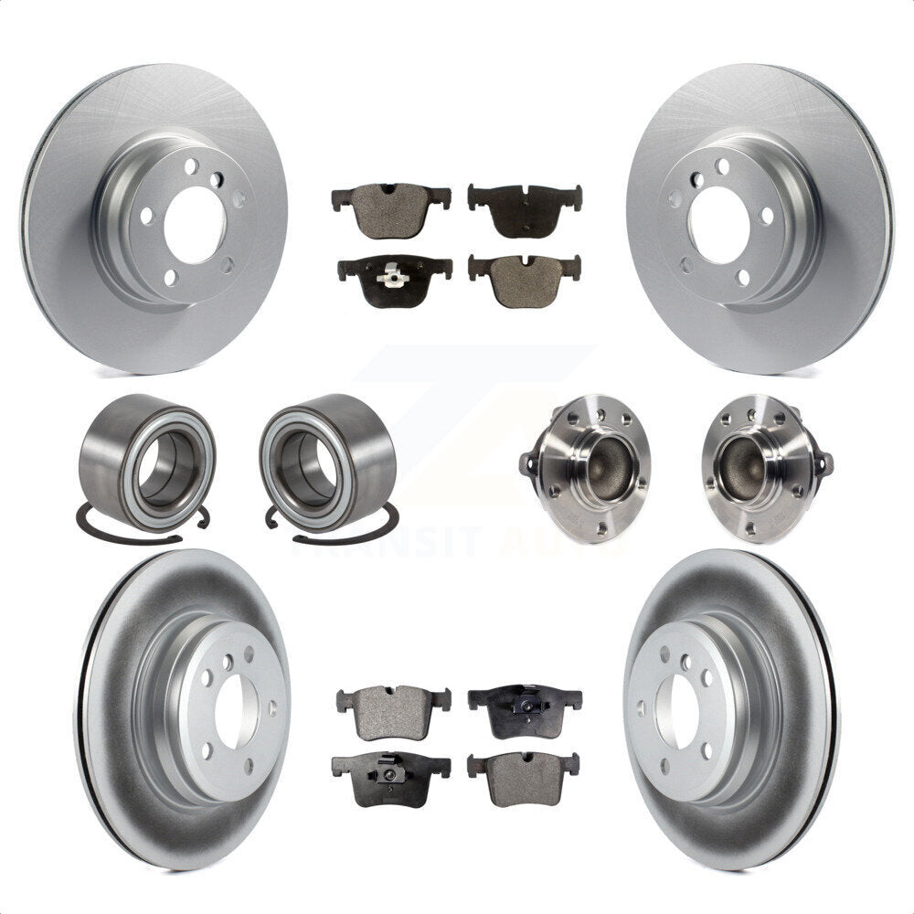 Front Rear Wheel Hub Bearing Assembly Coated Disc Brake Rotor And Semi-Metallic Pad Shoe Kit (10Pc) For BMW 428i Gran Coupe Without Blue Painted Calipers With M Sport Package KBB-113798 by Transit Auto