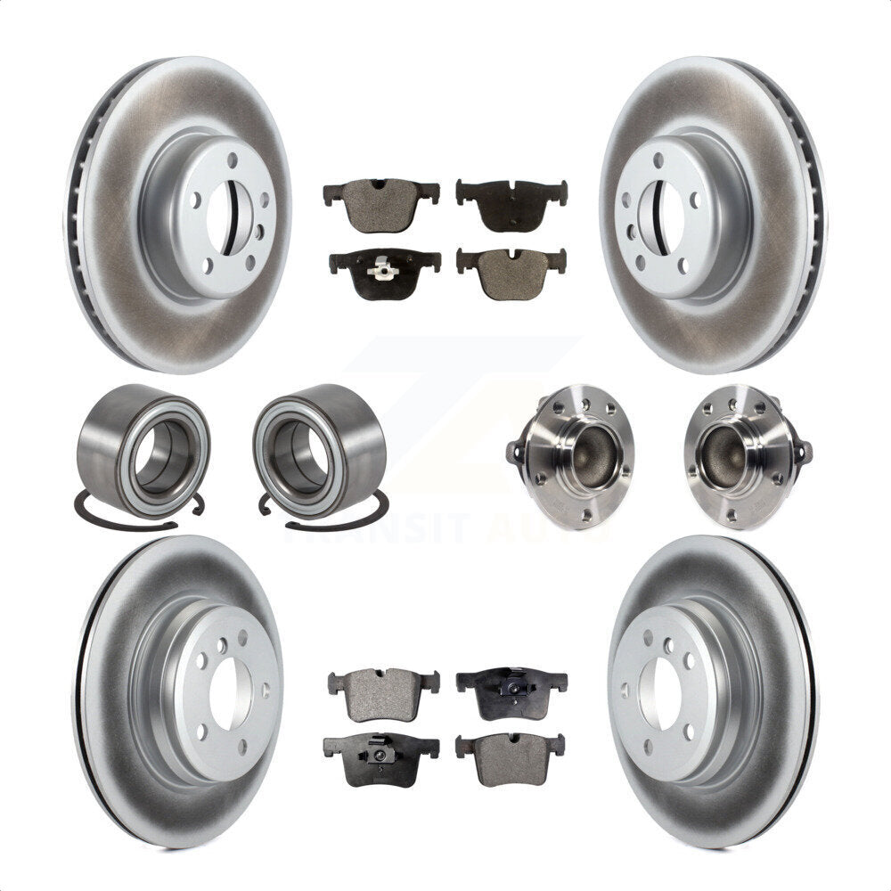 Front Rear Wheel Hub Bearings Assembly Coated Disc Brake Rotors And Semi-Metallic Pads Shoes Kit (10Pc) For BMW 435i 335i Gran Coupe Without Blue Painted Calipers KBB-113801 by Transit Auto