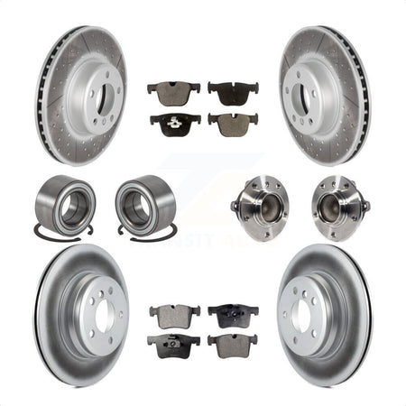 Front Rear Wheel Hub Bearings Assembly Coated Disc Brake Rotors And Semi-Metallic Pads Shoes Kit (10Pc) For BMW 435i 335i Gran Coupe Without Blue Painted Calipers KBB-113803 by Transit Auto
