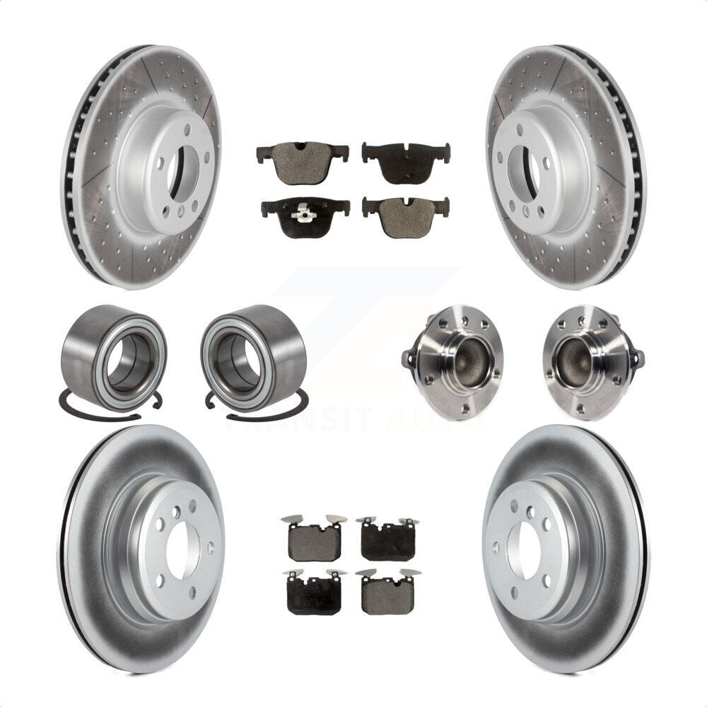 Front Rear Wheel Hub Bearings Assembly Coated Disc Brake Rotors And Semi-Metallic Pads Shoes Kit (10Pc) For BMW 340i 435i Gran Coupe ActiveHybrid 3 KBB-113804 by Transit Auto