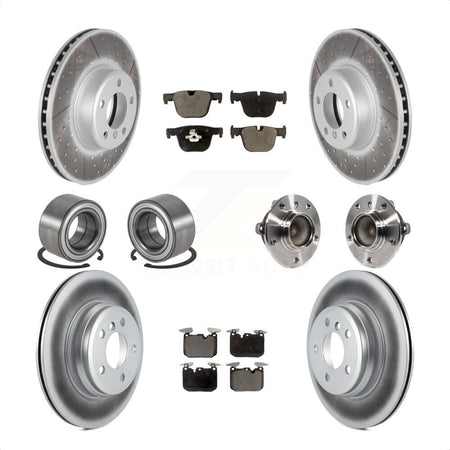Front Rear Wheel Hub Bearings Assembly Coated Disc Brake Rotors And Semi-Metallic Pads Shoes Kit (10Pc) For BMW 340i 435i Gran Coupe ActiveHybrid 3 KBB-113804 by Transit Auto