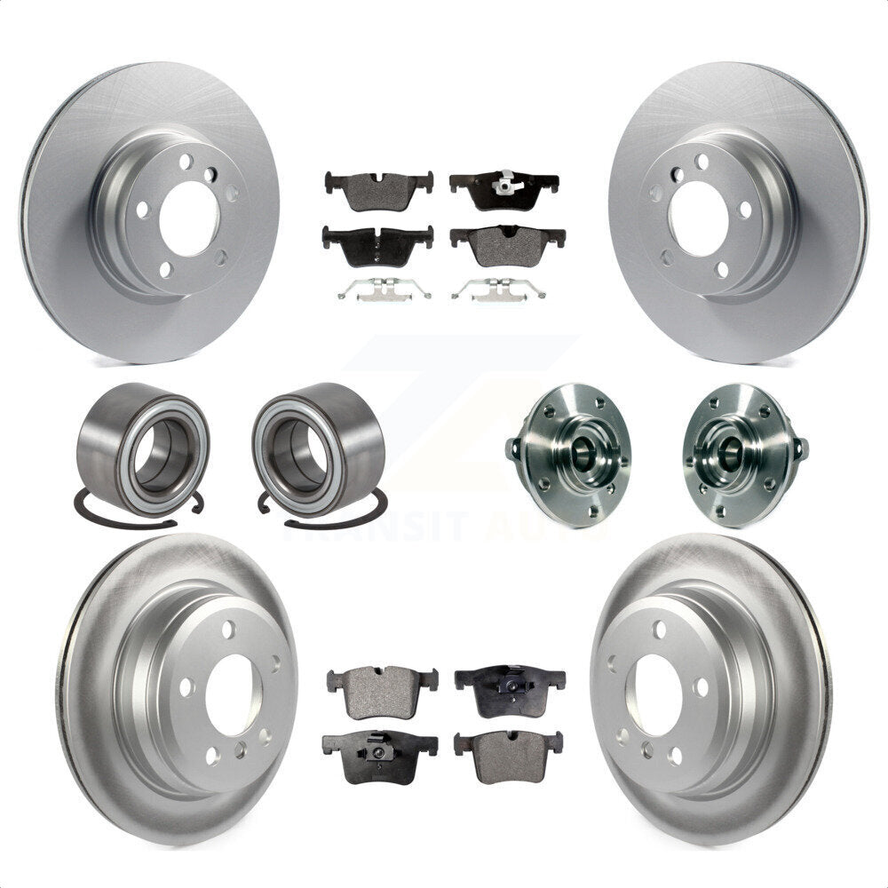 Front Rear Hub Bearings Assembly Coated Disc Brake Rotors And Semi-Metallic Pads Shoes Kit (10Pc) For 2015 BMW 328i xDrive Without Blue Painted Calipers With M Sport Package KBB-113810 by Transit Auto