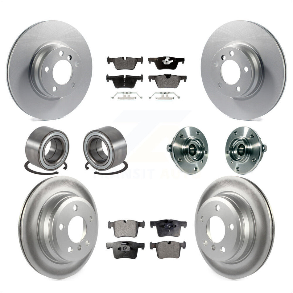 Front Rear Hub Bearings Assembly Coated Disc Brake Rotors And Semi-Metallic Pads Shoes Kit (10Pc) For 2015 BMW 328i xDrive Without Blue Painted Calipers With M Sport Package KBB-113810 by Transit Auto