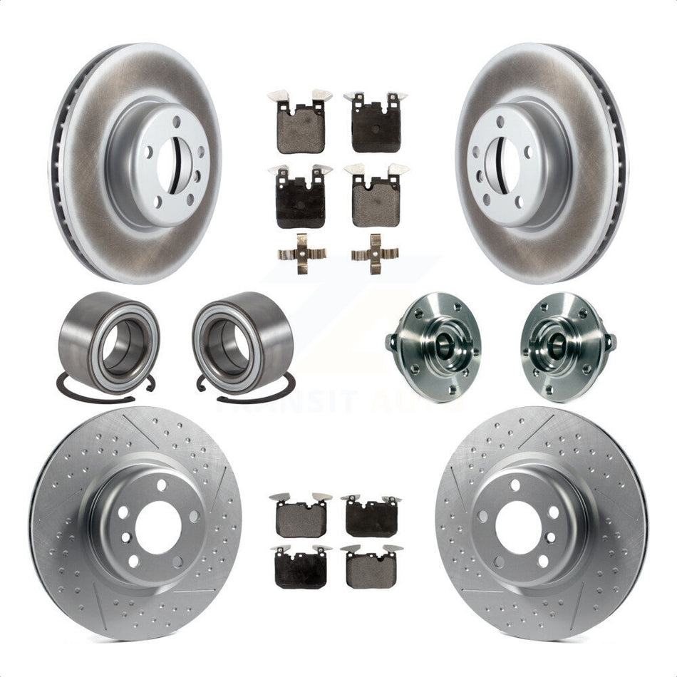 Front Rear Wheel Hub Bearings Assembly Coated Disc Brake Rotors And Semi-Metallic Pads Shoes Kit (10Pc) For 2015-2016 BMW 228i xDrive With Blue Painted Calipers KBB-113816 by Transit Auto