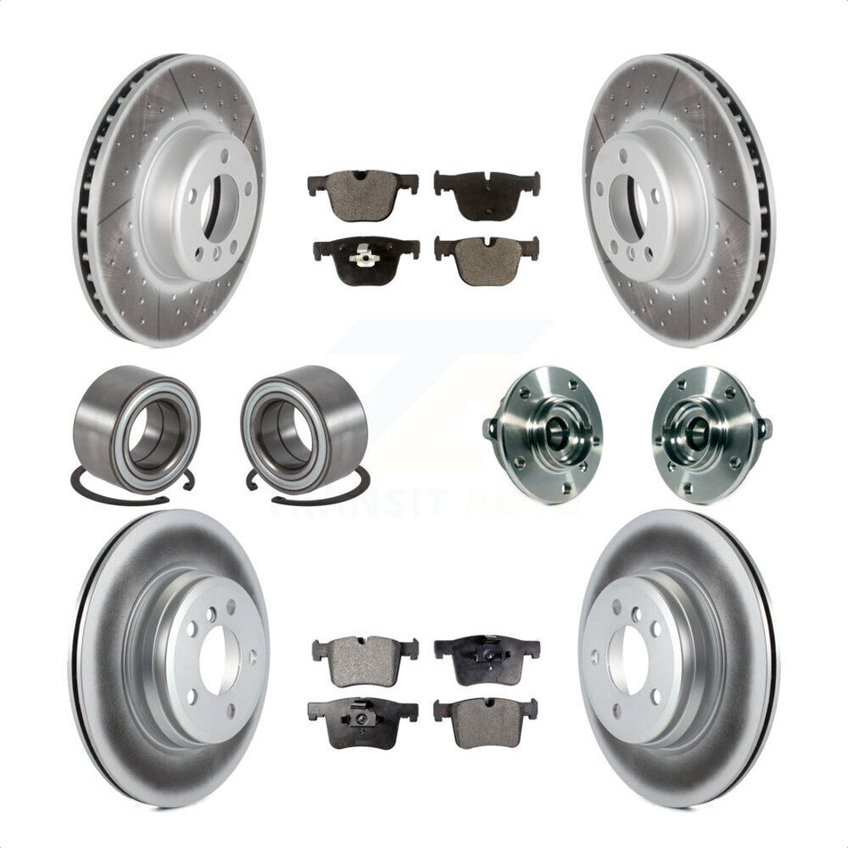 Front Rear Wheel Hub Bearings Assembly Coated Disc Brake Rotors And Semi-Metallic Pads Shoes Kit (10Pc) For BMW 335i xDrive 435i GT Gran Coupe Without Blue Painted Calipers KBB-113817 by Transit Auto