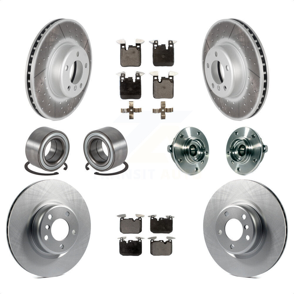 Front Rear Wheel Hub Bearings Assembly Coated Disc Brake Rotors And Semi-Metallic Pads Shoes Kit (10Pc) For 2015-2016 BMW 228i xDrive With Blue Painted Calipers KBB-113819 by Transit Auto