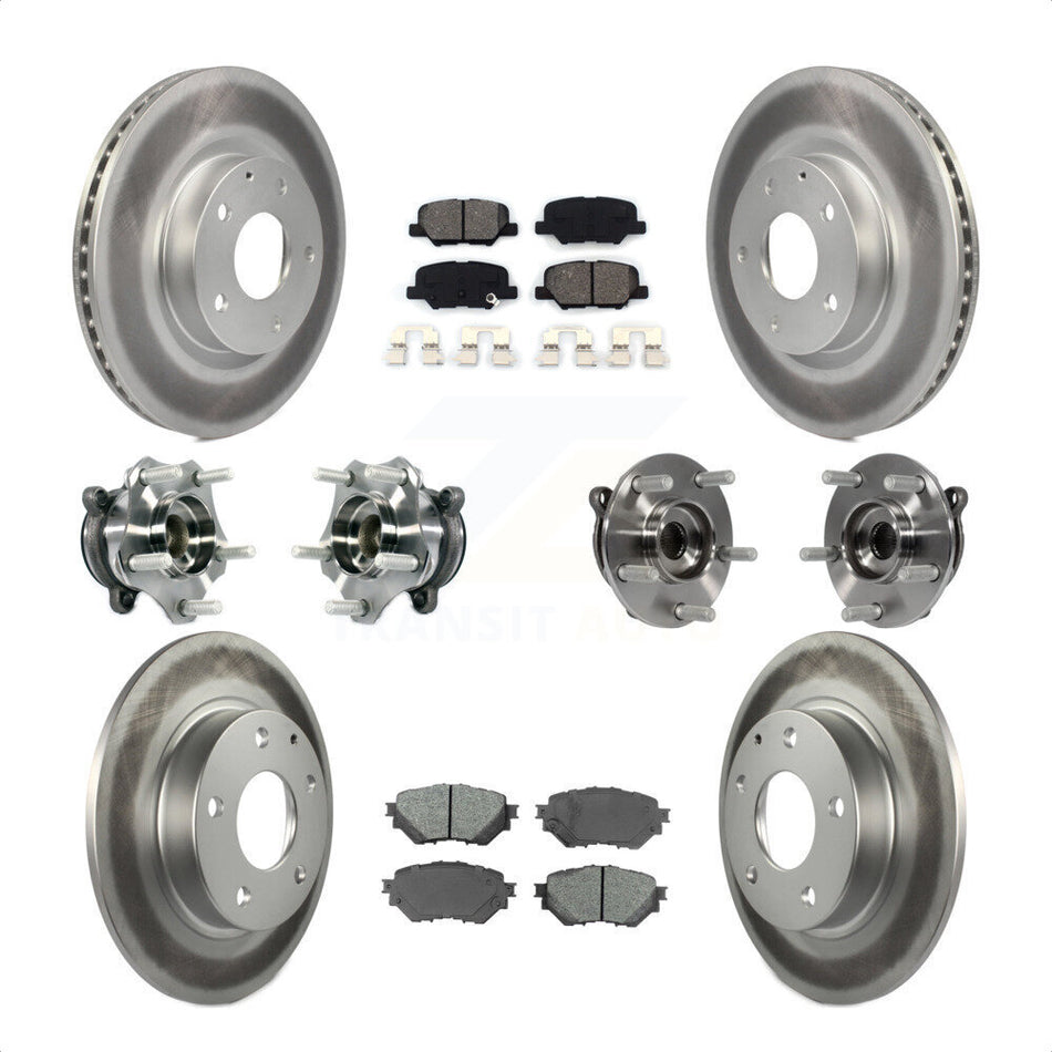 Front Rear Hub Bearings Assembly Coated Disc Brake Rotors And Semi-Metallic Pads Kit (10Pc) For Mazda 3 Sport 2.5L KBB-113854 by Transit Auto