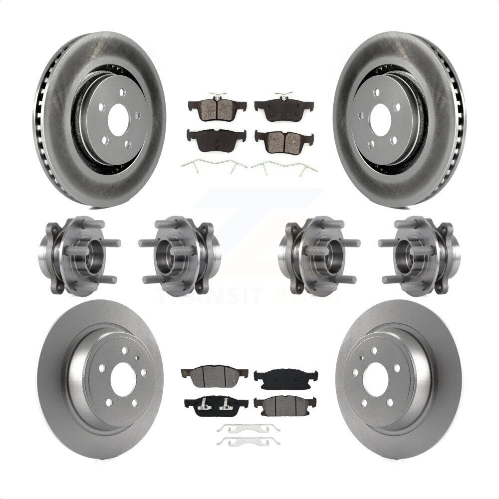 Front Rear Hub Bearings Assembly Coated Disc Brake Rotors And Semi-Metallic Pads Kit (10Pc) For 2017 Lincoln MKX AWD With 14mm Wheel Lugs KBB-113864 by Transit Auto
