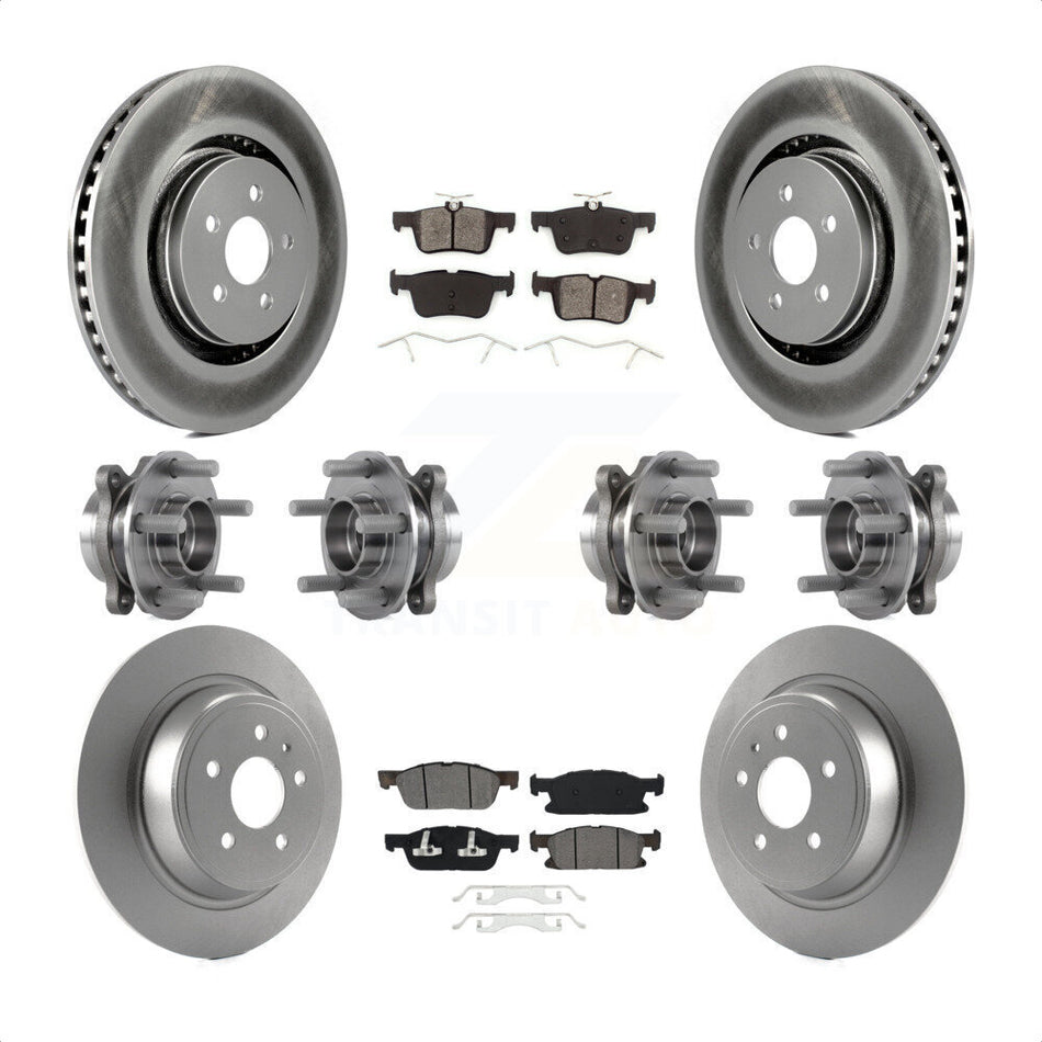 Front Rear Hub Bearings Assembly Coated Disc Brake Rotors And Semi-Metallic Pads Kit (10Pc) For 2017 Lincoln MKX AWD With 14mm Wheel Lugs KBB-113864 by Transit Auto