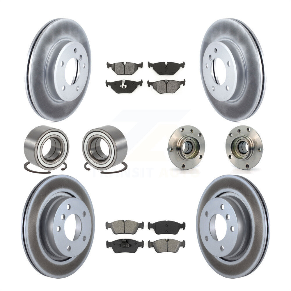 Front Rear Wheel Hub Bearings Assembly Coated Disc Brake Rotors And Semi-Metallic Pads Shoes Kit (10Pc) For 2001-2005 BMW 325i KBB-113899 by Transit Auto