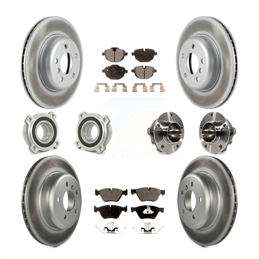 Front Rear Hub Bearings Assembly Coated Disc Brake Rotors And Ceramic Pads Kit (10Pc) For 2012 BMW 528i Without Performance Brakes With 330mm Diameter Rotor KBB-113904 by Transit Auto