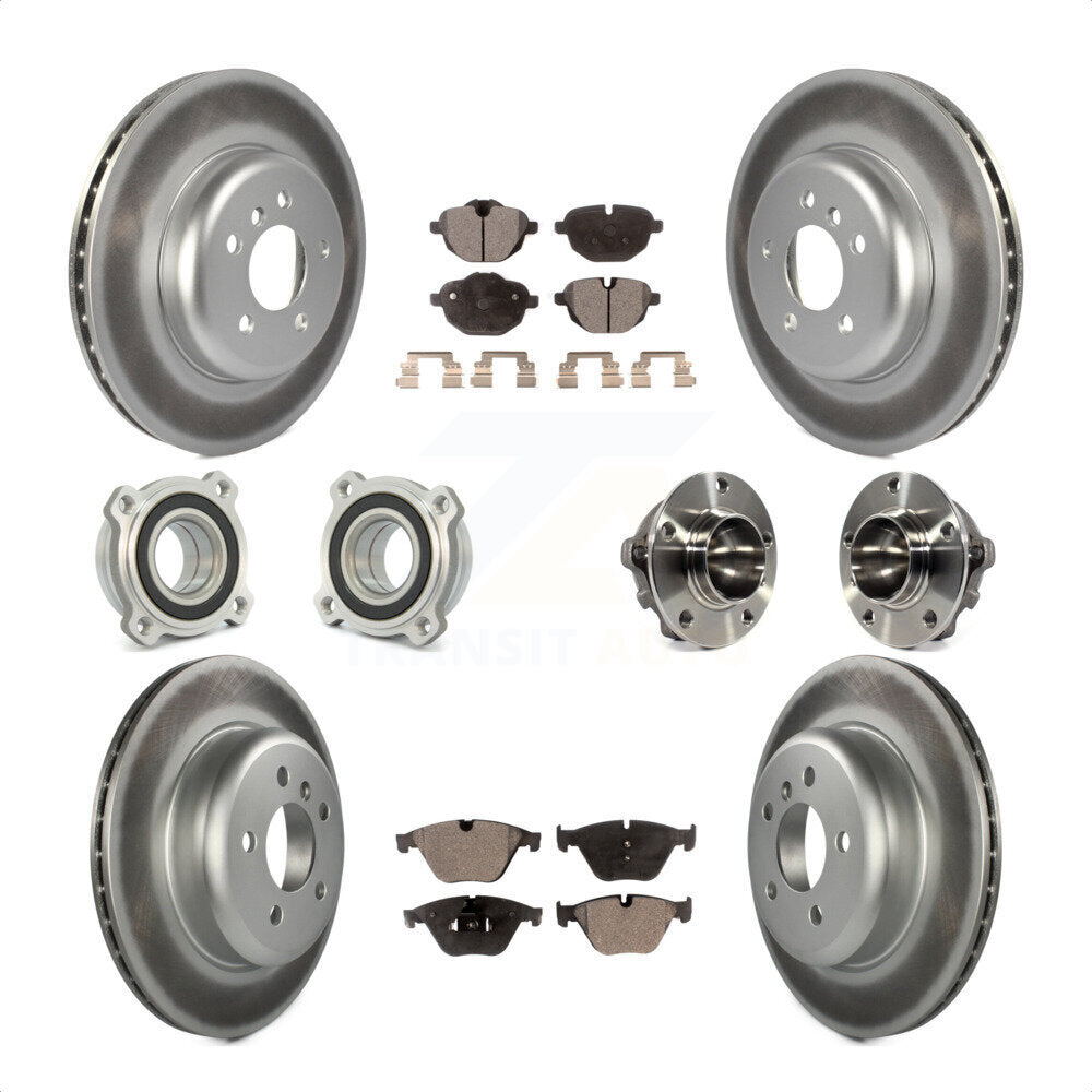 Front Rear Hub Bearings Assembly Coated Disc Brake Rotors And Ceramic Pads Kit (10Pc) For BMW 535i KBB-113905 by Transit Auto