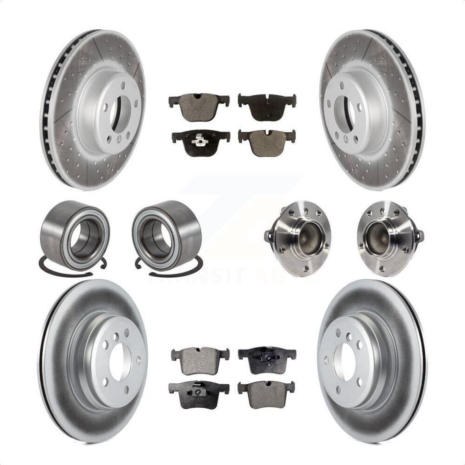 Front Rear Wheel Hub Bearings Assembly Coated Disc Brake Rotors And Ceramic Pads Shoes Kit (10Pc) For BMW 435i 335i Gran Coupe Without Blue Painted Calipers KBB-114022 by Transit Auto