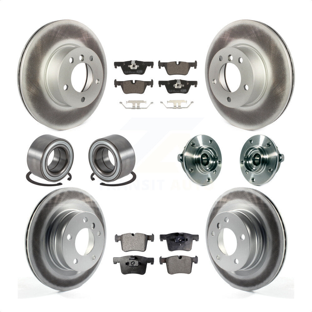 Front Rear Hub Bearing Assembly Coated Disc Brake Rotors And Ceramic Pads Shoes Kit (10Pc) For 2015-2016 BMW 228i xDrive Without Blue Painted Calipers M Sport Package KBB-114026 by Transit Auto