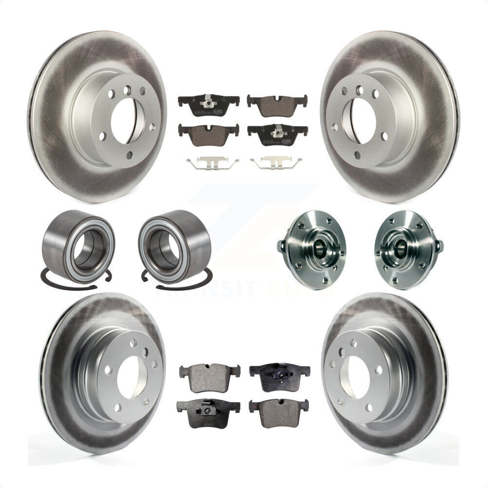 Front Rear Hub Bearing Assembly Coated Disc Brake Rotors And Ceramic Pads Shoes Kit (10Pc) For 2015-2016 BMW 228i xDrive Without Blue Painted Calipers M Sport Package KBB-114026 by Transit Auto