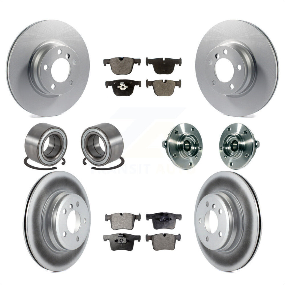 Front Rear Hub Bearings Coated Disc Brake Rotors And Ceramic Pads Shoes Kit (10Pc) For 2015-2016 BMW 428i xDrive Gran Coupe Without Blue Painted Calipers With M Sport Package KBB-114027 by Transit Auto