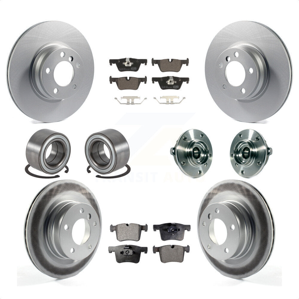 Front Rear Wheel Hub Bearing Assembly Coated Disc Brake Rotor And Ceramic Pad Shoe Kit (10Pc) For 2015-2016 BMW 228i xDrive Without Blue Painted Calipers With M Sport Package KBB-114030 by Transit Auto