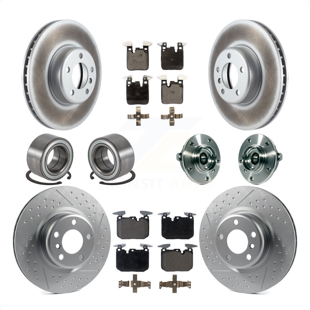 Front Rear Wheel Hub Bearings Assembly Coated Disc Brake Rotors And Ceramic Pads Shoes Kit (10Pc) For 2015-2016 BMW 228i xDrive With Blue Painted Calipers KBB-114035 by Transit Auto
