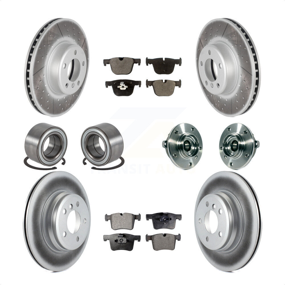 Front Rear Wheel Hub Bearings Assembly Coated Disc Brake Rotors And Ceramic Pads Shoes Kit (10Pc) For BMW 335i xDrive 435i GT Gran Coupe Without Blue Painted Calipers KBB-114036 by Transit Auto
