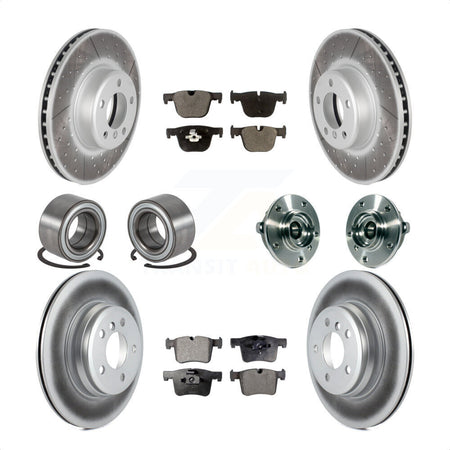 Front Rear Wheel Hub Bearings Assembly Coated Disc Brake Rotors And Ceramic Pads Shoes Kit (10Pc) For BMW 335i xDrive 435i GT Gran Coupe Without Blue Painted Calipers KBB-114036 by Transit Auto