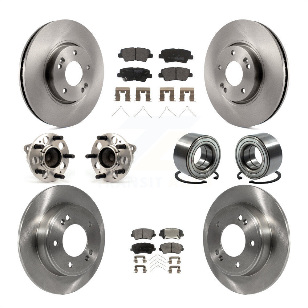 Front Rear Wheel Hub Bearings Assembly Disc Brake Rotors And Semi-Metallic Pads Kit (10Pc) For 2016 Hyundai Veloster Tech SE KBB-114179 by Transit Auto
