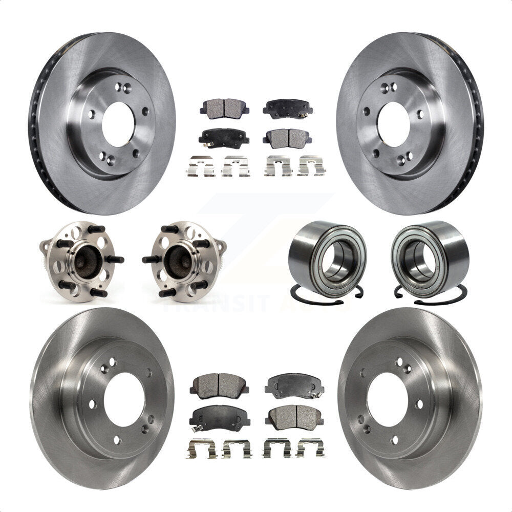 Front Rear Wheel Hub Bearings Assembly Disc Brake Rotors And Semi-Metallic Pads Kit (10Pc) For 2014 Kia Forte5 EX KBB-114180 by Transit Auto