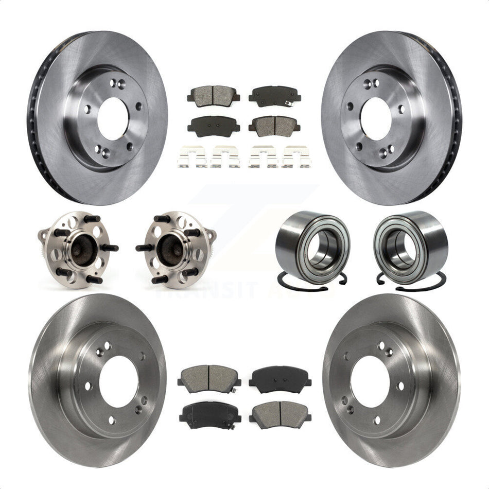 Front Rear Wheel Hub Bearings Assembly Disc Brake Rotors And Semi-Metallic Pads Kit (10Pc) For 2014 Kia Forte5 EX KBB-114195 by Transit Auto
