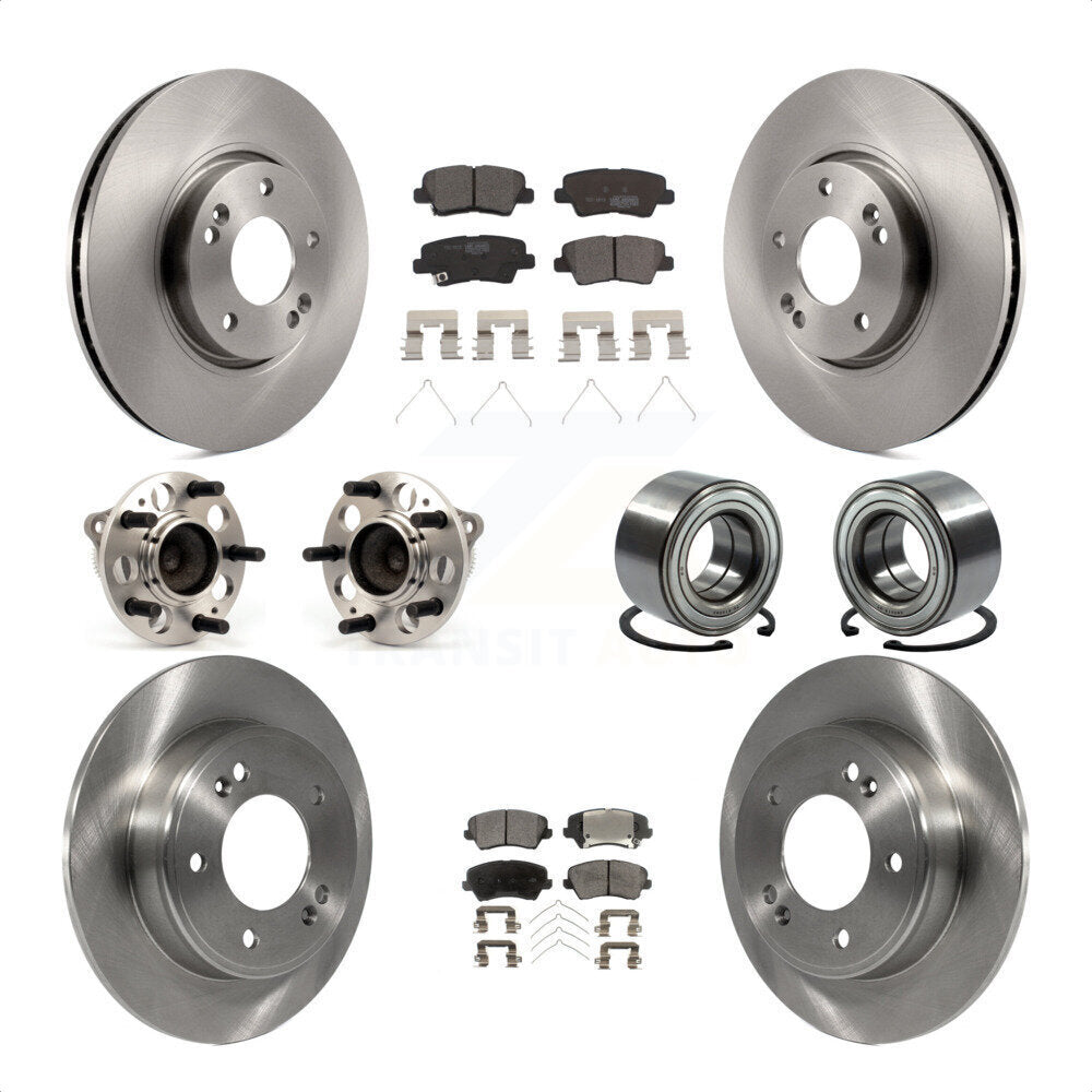 Front Rear Wheel Hub Bearings Assembly Disc Brake Rotors And Ceramic Pads Kit (10Pc) For 2016 Hyundai Veloster Tech SE KBB-114209 by Transit Auto