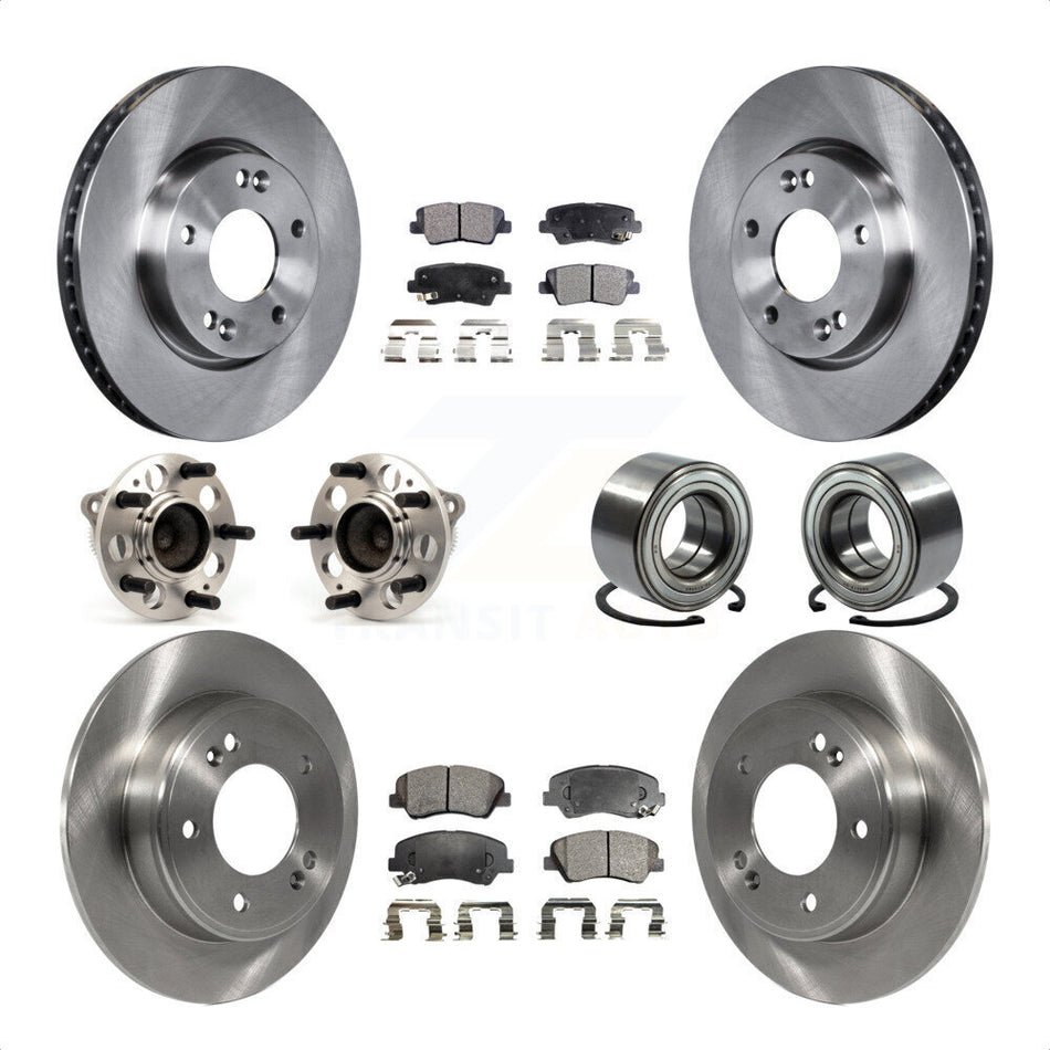 Front Rear Wheel Hub Bearings Assembly Disc Brake Rotors And Ceramic Pads Kit (10Pc) For 2014 Kia Forte5 EX KBB-114210 by Transit Auto