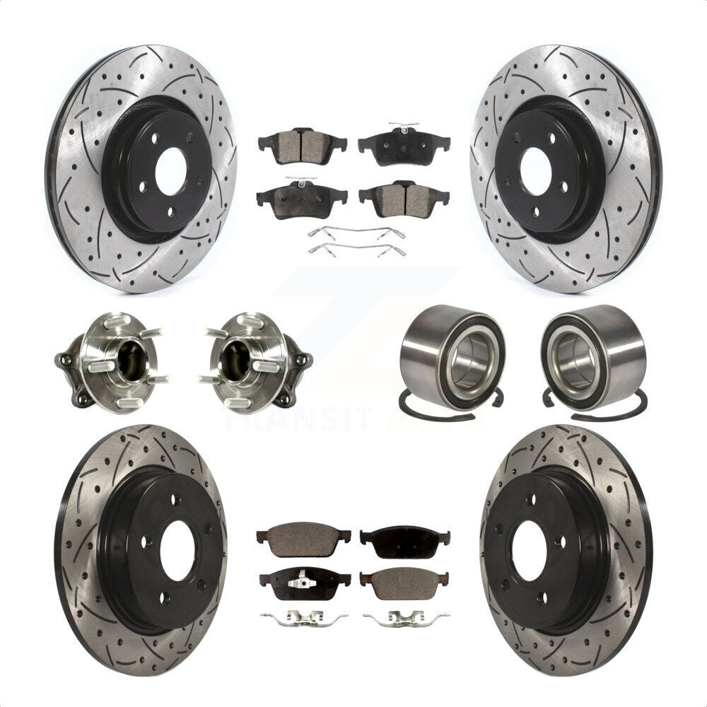 Front Rear Wheel Hub Bearings Assembly Coated Disc Brake Rotors And Semi-Metallic Pads Kit (10Pc) For Ford Focus With Parking Assist KBB-114220 by Transit Auto