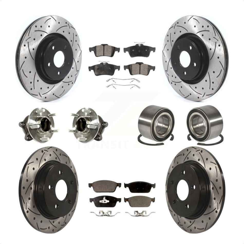 Front Rear Wheel Hub Bearings Assembly Coated Disc Brake Rotors And Semi-Metallic Pads Kit (10Pc) For Ford Focus With Parking Assist KBB-114220 by Transit Auto