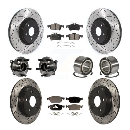 Front Rear Wheel Hub Bearings Assembly Coated Disc Brake Rotors And Semi-Metallic Pads Kit (10Pc) For Ford Focus Without Active Park Assist KBB-114221 by Transit Auto