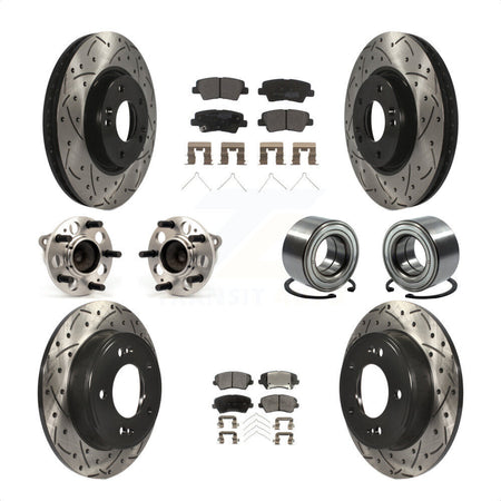 Front Rear Wheel Hub Bearings Assembly Coated Disc Brake Rotors And Semi-Metallic Pads Kit (10Pc) For 2016 Hyundai Veloster Tech SE KBB-114224 by Transit Auto