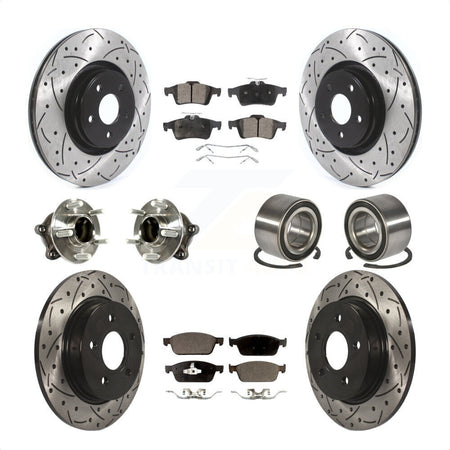 Front Rear Wheel Hub Bearings Assembly Coated Disc Brake Rotors And Ceramic Pads Kit (10Pc) For Ford Focus With Parking Assist KBB-114256 by Transit Auto