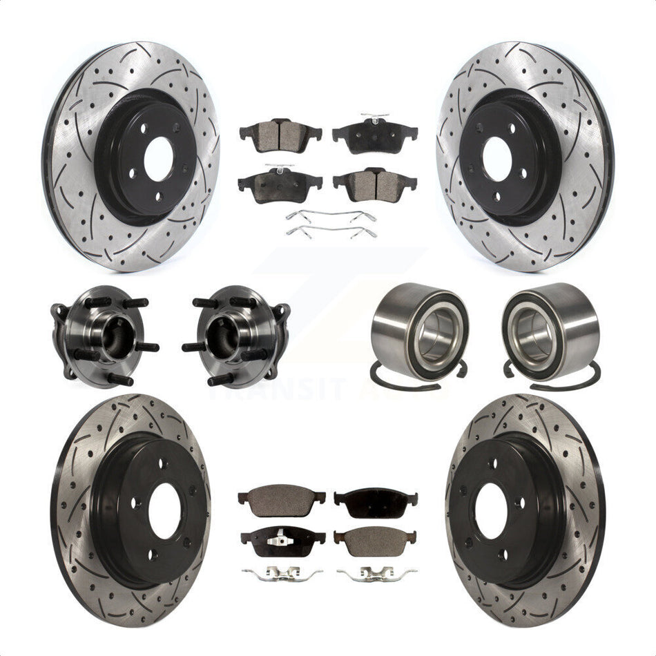Front Rear Wheel Hub Bearings Assembly Coated Disc Brake Rotors And Ceramic Pads Kit (10Pc) For Ford Focus Without Active Park Assist KBB-114257 by Transit Auto