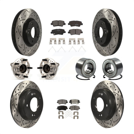 Front Rear Wheel Hub Bearings Assembly Coated Disc Brake Rotors And Ceramic Pads Kit (10Pc) For 2016 Hyundai Veloster Tech SE KBB-114260 by Transit Auto