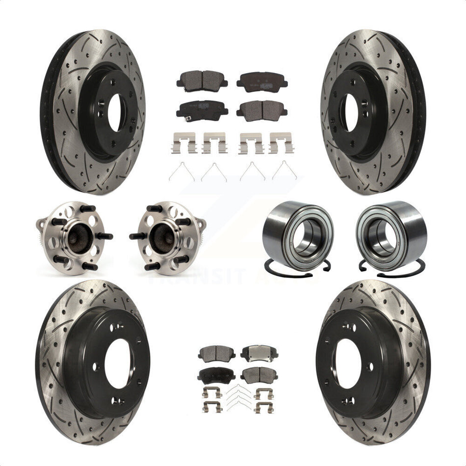 Front Rear Wheel Hub Bearings Assembly Coated Disc Brake Rotors And Ceramic Pads Kit (10Pc) For 2016 Hyundai Veloster Tech SE KBB-114260 by Transit Auto