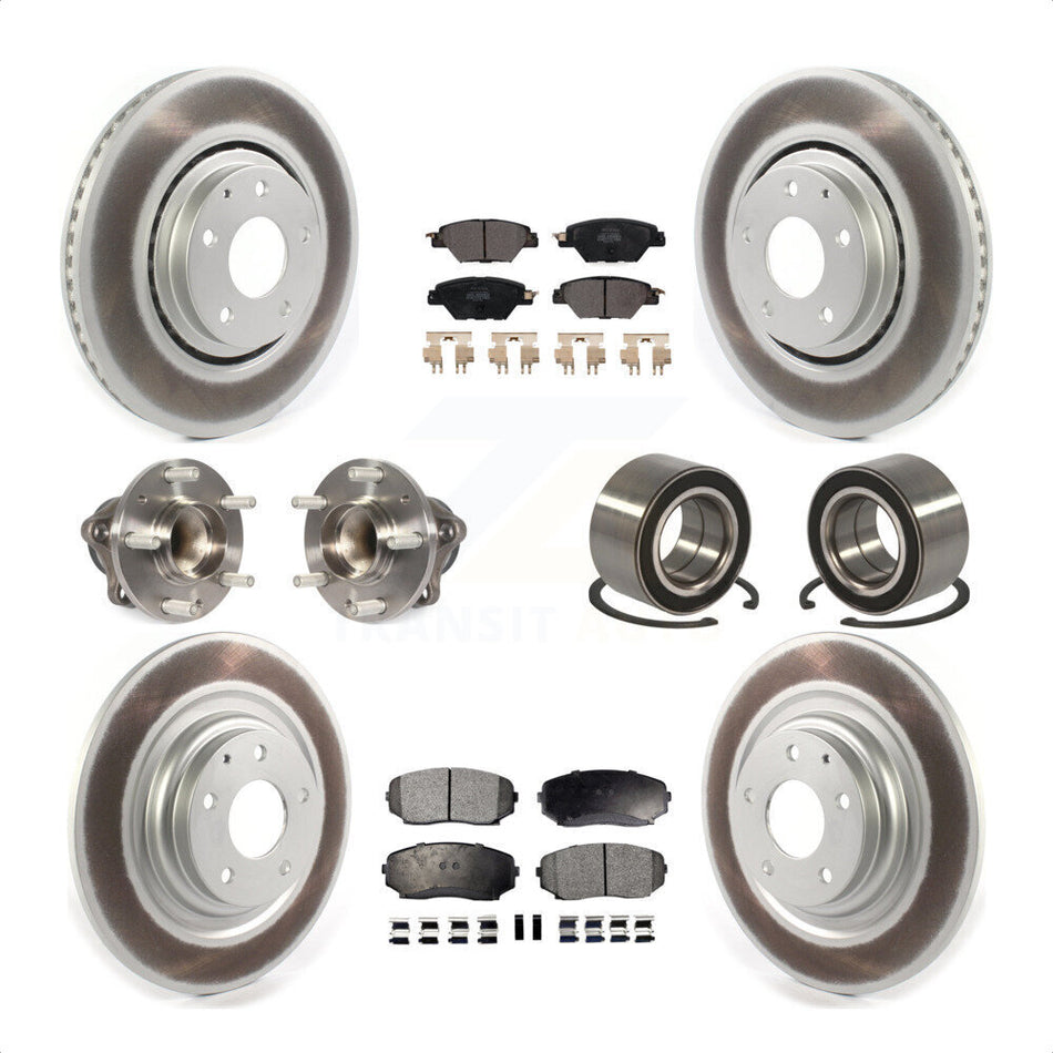Front Rear Wheel Hub Bearings Assembly Coated Disc Brake Rotors And Semi-Metallic Pads Kit (10Pc) For 2016 Mazda CX-9 FWD KBB-114280 by Transit Auto